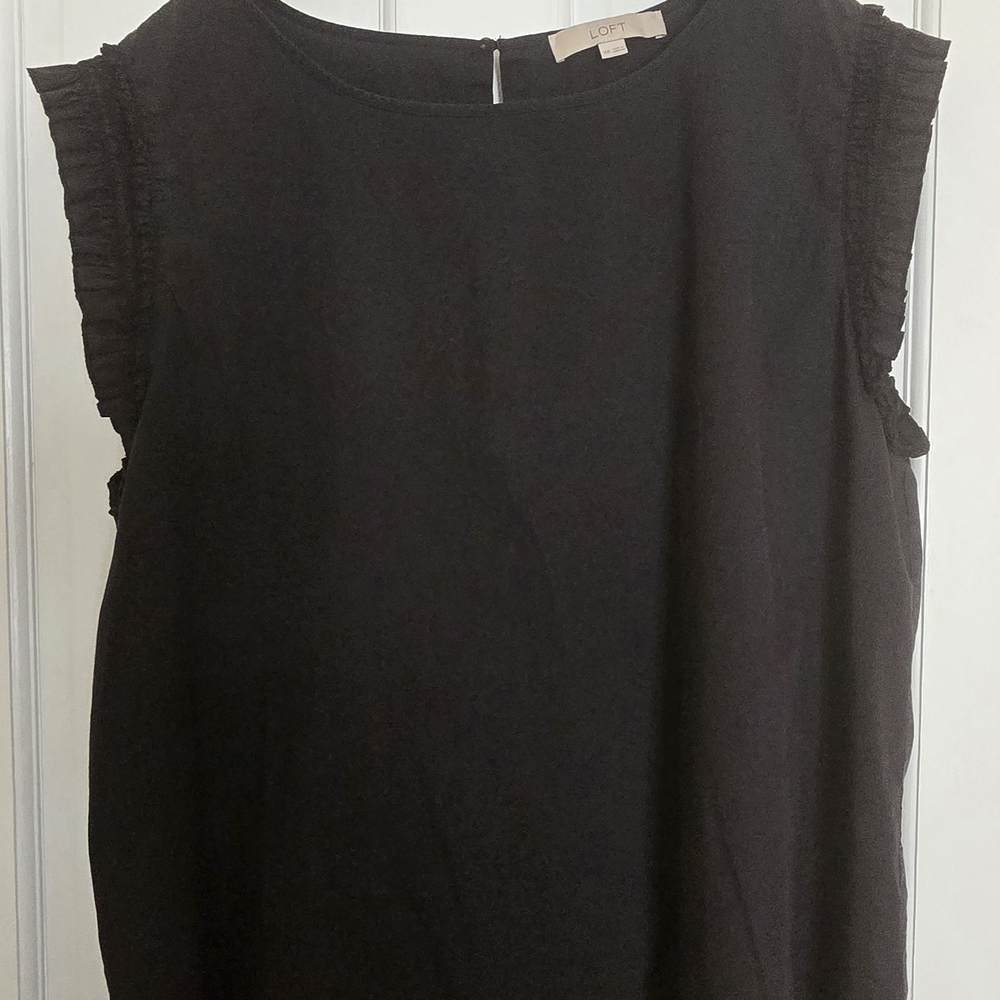 Ann Taylor LOFT Black Sleeveless Top with Ruffle Trim - Picture 2 of 5